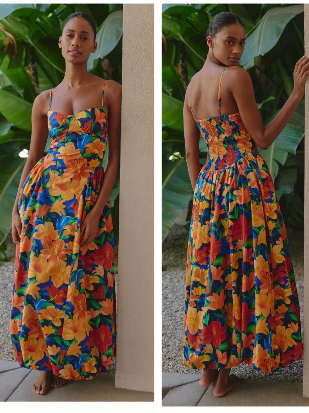 Farm Rio x Anthropologie Tropical Nina Floral Smocked Maxi Dress NWT L Coastal